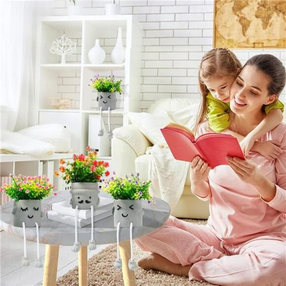 Set of 3 Fake Plants in Pots Artificial Flowers Small Potted Greenery Home Decor - Picture 4 of 7